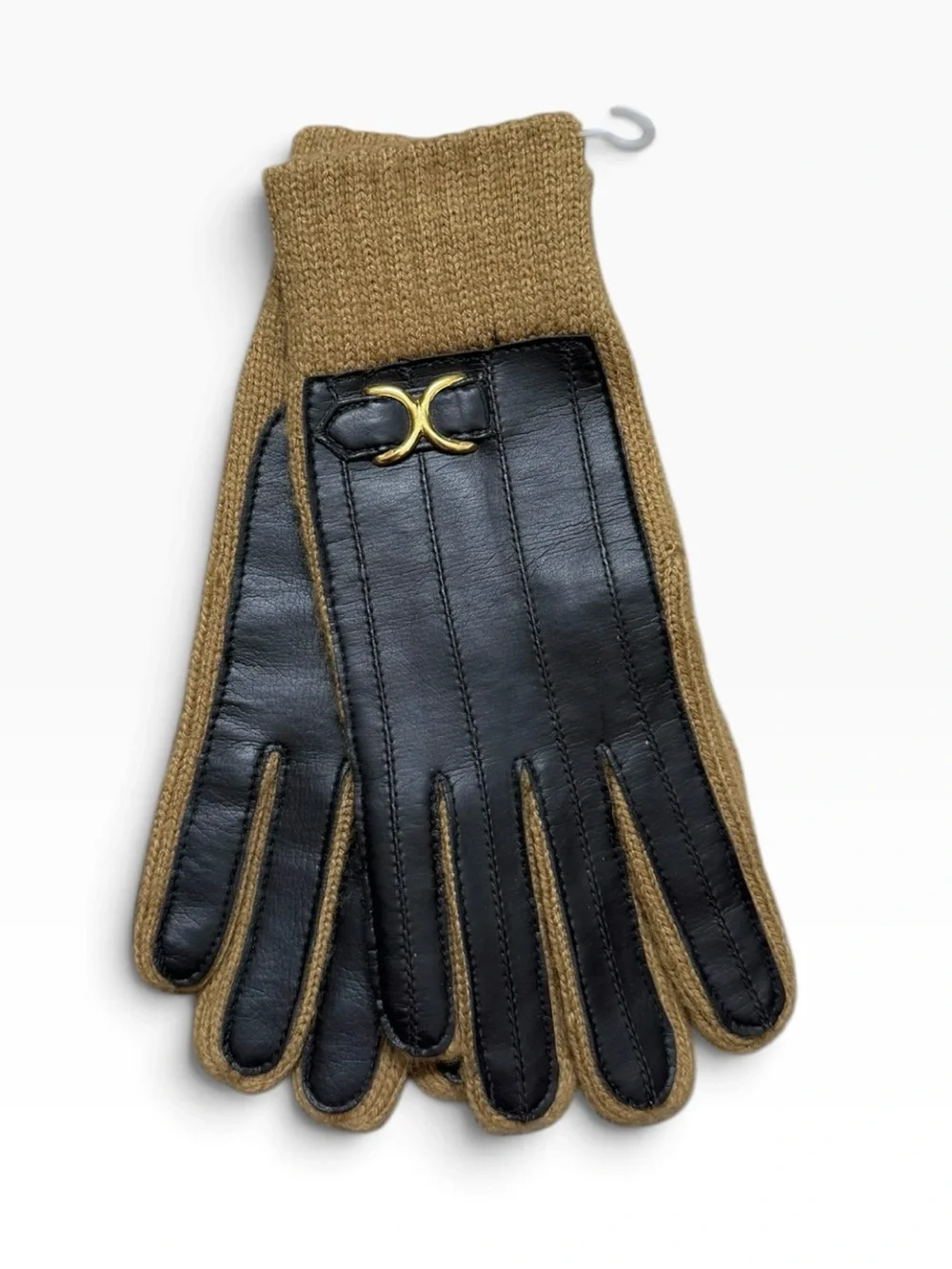 Vintage Gloves Brown Knit & Faux Leather Ladies Fall Winter Cold Weather New